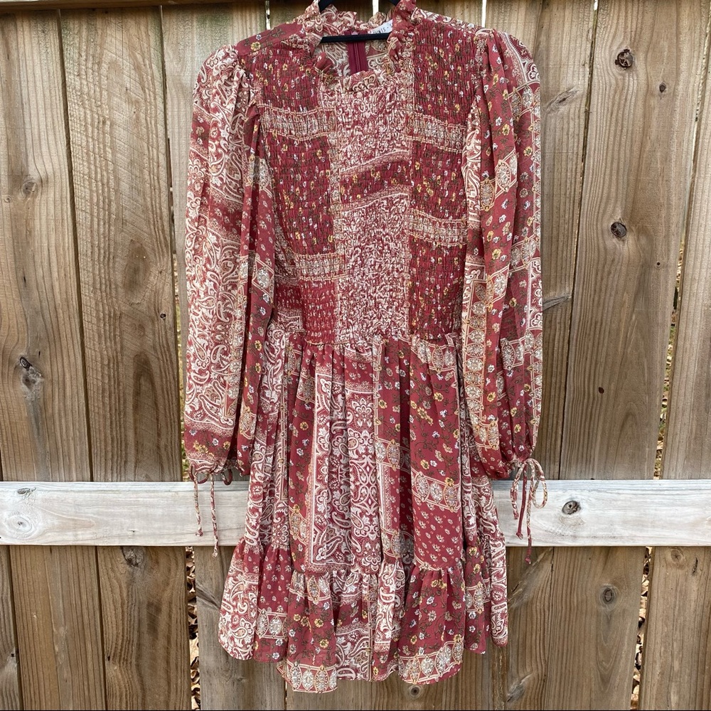 Saints + Secrets Smocked Paisley Boho Cottagecore Dress